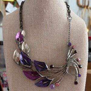 Betsy Johnson Inspired Elegant Purple and Silver Floral Necklace 8”